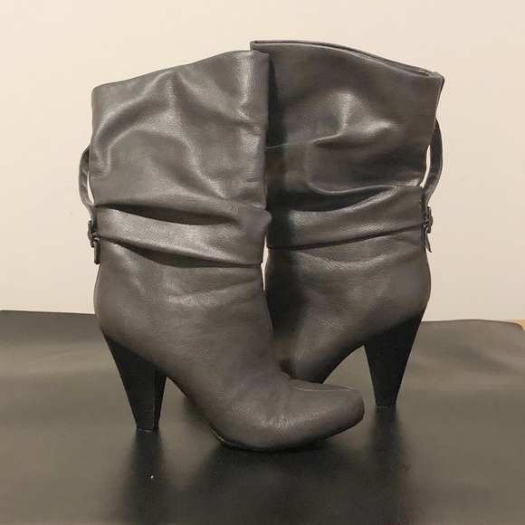 a.n.a Shoes - Gray Faux Leather Mid Calf Boots, Size 8.5